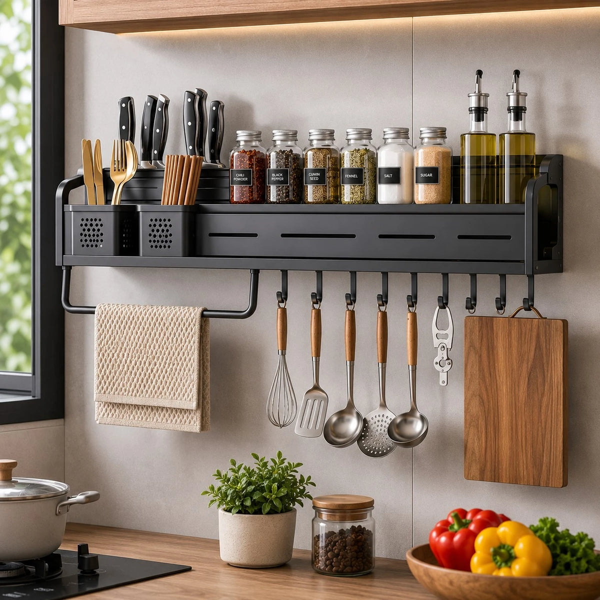 Vyzro All-in-One Multi-Functional Kitchen Storage Rack & Wall-Mounted Organizer