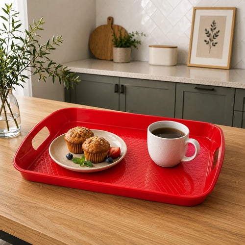 Vyzro Non-Slip Serving Tray with Handles - Plastic Kitchen Food Serving Tray