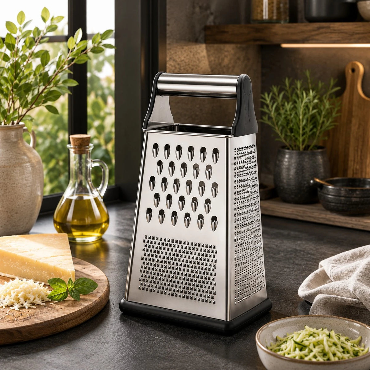 Vyzro Professional Stainless Steel 4-Sided Box Grater - Kitchen Food Grater & Zester