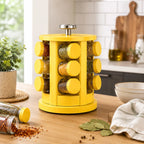 Vyzro Revolving Spice Rack Organizer with Glass Jars - Yellow Countertop Spice Holder Set
