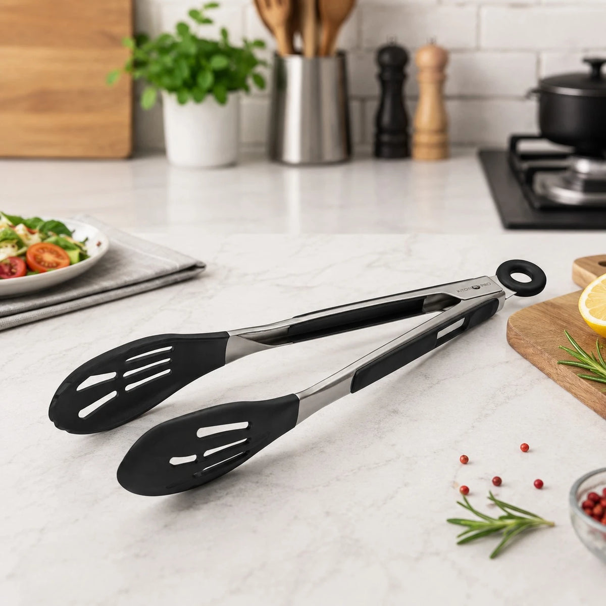 Vyzro Slotted Silicone Head Kitchen Tongs - Premium Cooking & Grilling Utensil