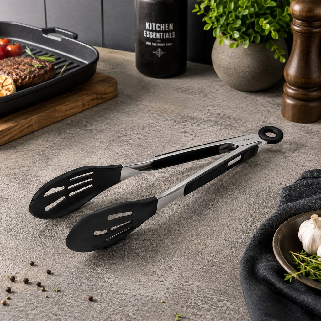 Vyzro Slotted Silicone Head Kitchen Tongs - Premium Cooking & Grilling Utensil