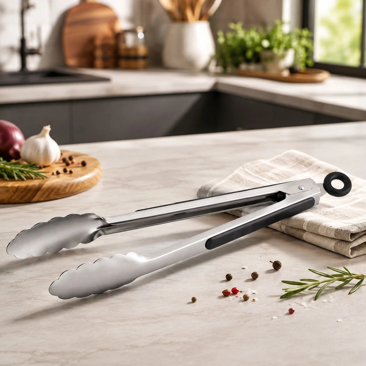 Vyzro Stainless Steel Kitchen Tongs - Ergonomic Cooking & Grilling Utensil