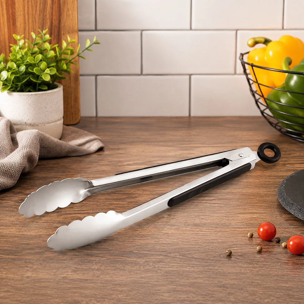 Vyzro Stainless Steel Kitchen Tongs - Ergonomic Cooking & Grilling Utensil